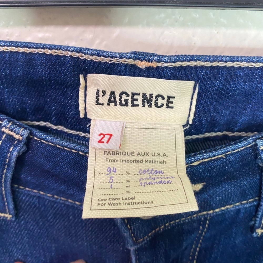 L AGENCE High Rise Beatrix Flare Bootcut Jeans Dark Wash Split Hem Size 27 - Picture 7 of 10